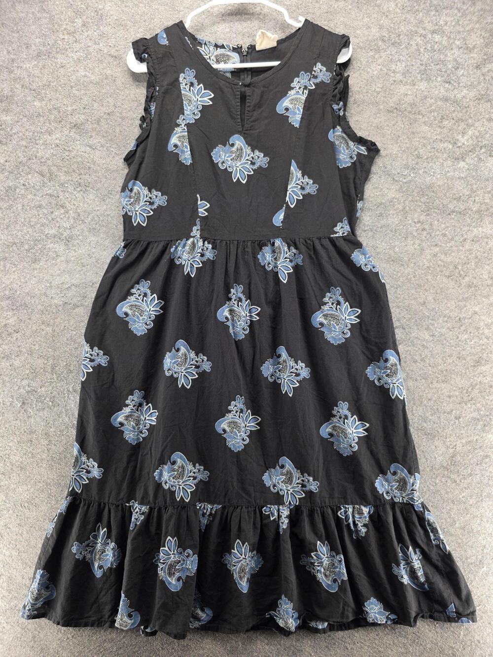 Mata Traders Dress Womens L Black Sundress Fit & Flare Paisley Ruffle Midi